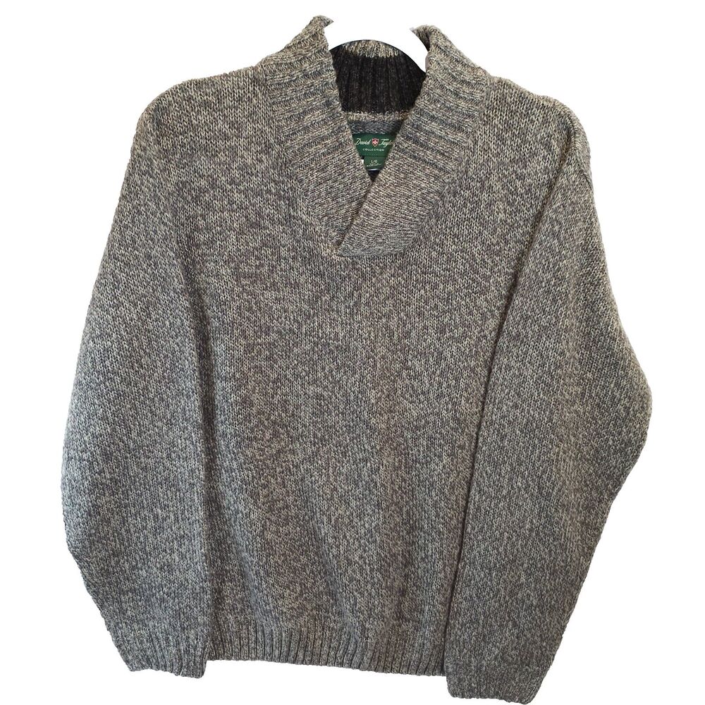 David Taylor Collection Men's L grey marl sweater Cross over v neck soft EUC